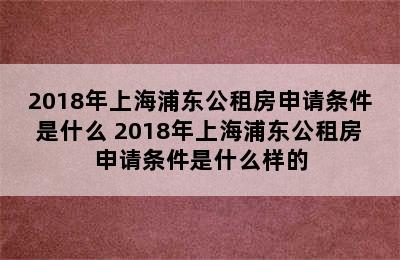 2018年上海浦东公租房申请条件是什么 2018年上海浦东公租房申请条件是什么样的